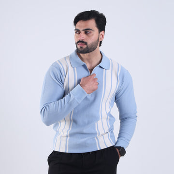 Sweat-shirt | Powder blue with cream stripes