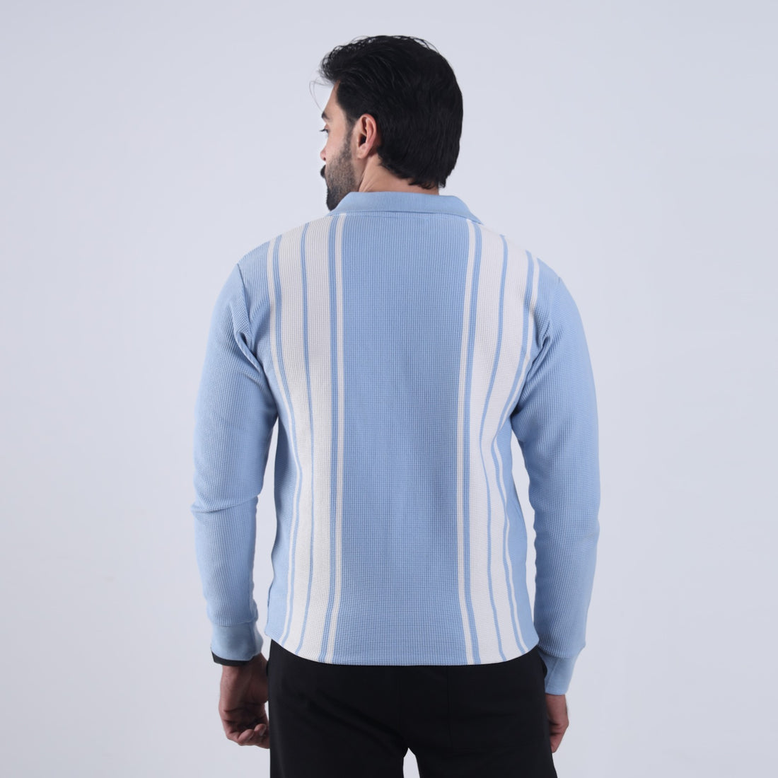 Sweat-shirt | Powder blue with cream stripes